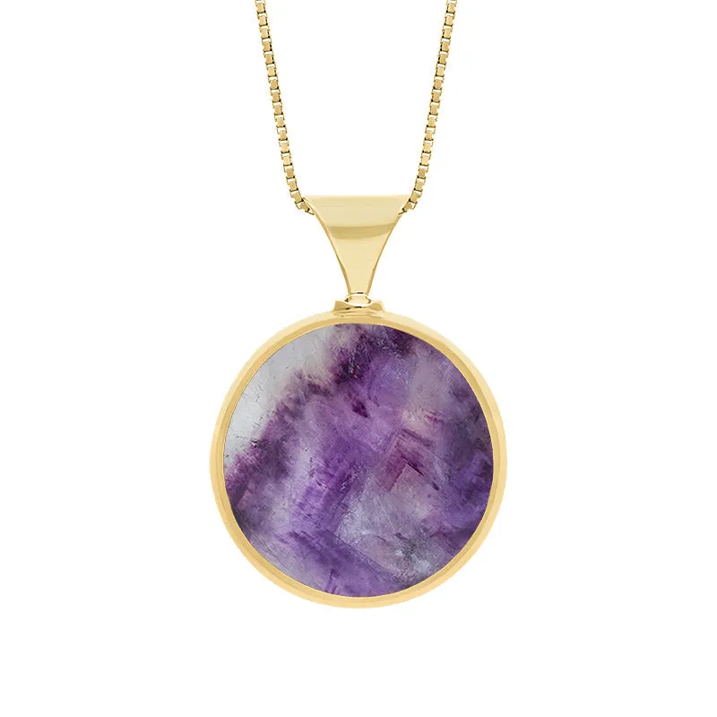 18ct Yellow Gold Whitby Jet Blue John King's Coronation Hallmark Double Sided Round Necklace sold by C.W. Sellors