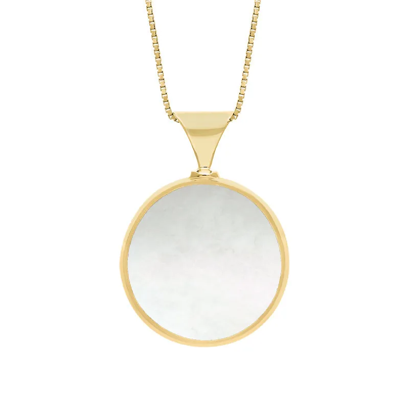 18ct Yellow Gold Whitby Jet Mother of Pearl King's Coronation Hallmark Double Sided Round Necklace sold by C.W. Sellors