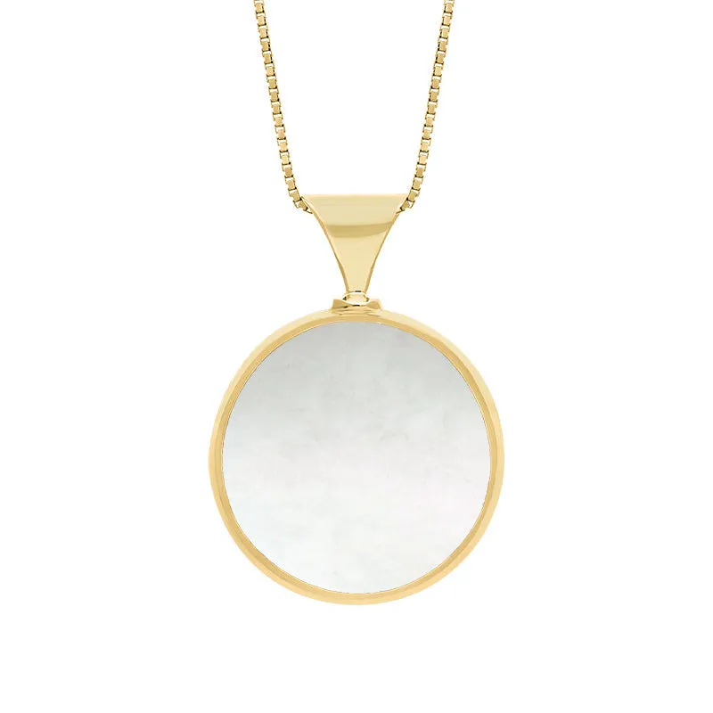18ct Yellow Gold Whitby Jet Mother of Pearl King's Coronation Hallmark Double Sided Round Necklace sold by C.W. Sellors