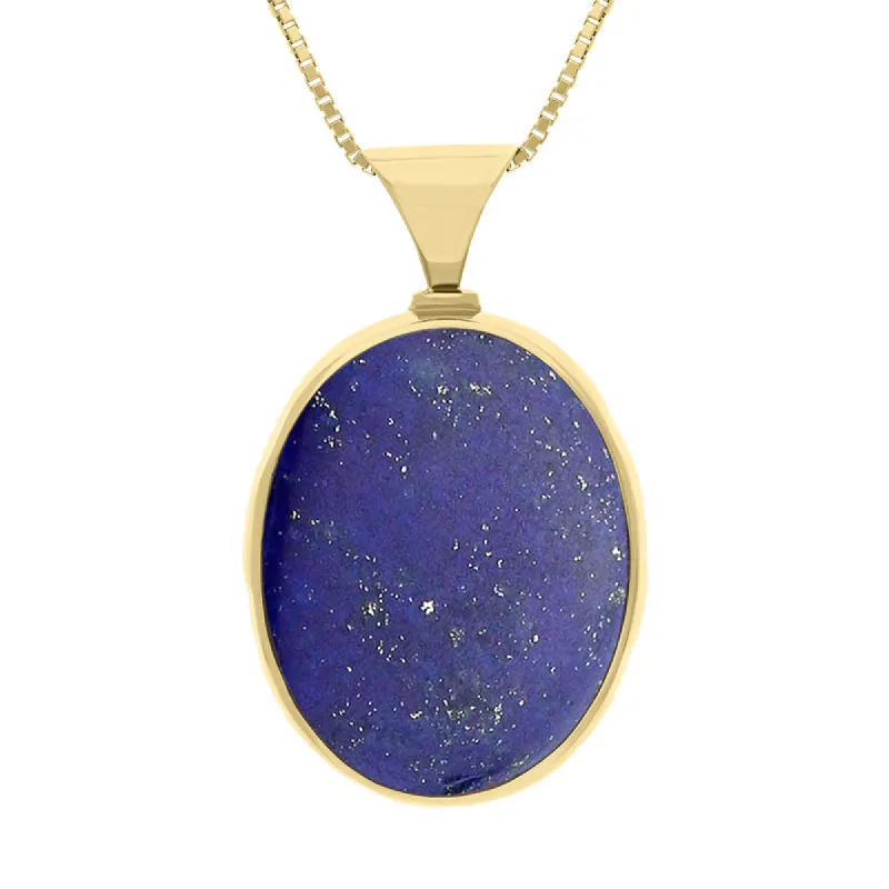 9ct Yellow Gold Whitby Jet Lapis King's Coronation Hallmark Double Sided Oval Necklace sold by C.W. Sellors