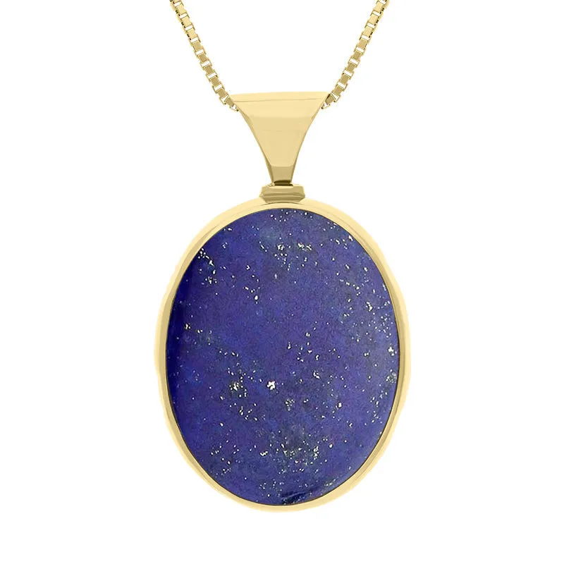9ct Yellow Gold Whitby Jet Lapis King's Coronation Hallmark Double Sided Oval Necklace sold by C.W. Sellors