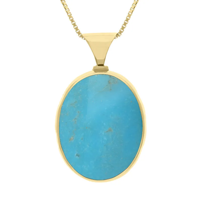 9ct Yellow Gold Whitby Jet Turquoise King's Coronation Hallmark Double Sided Oval Necklace sold by C.W. Sellors