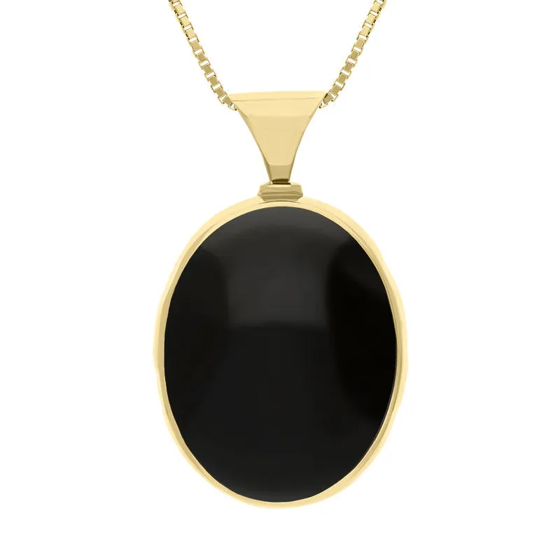 9ct Yellow Gold Whitby Jet Mother of Pearl King's Coronation Hallmark Double Sided Oval Necklace sold by C.W. Sellors