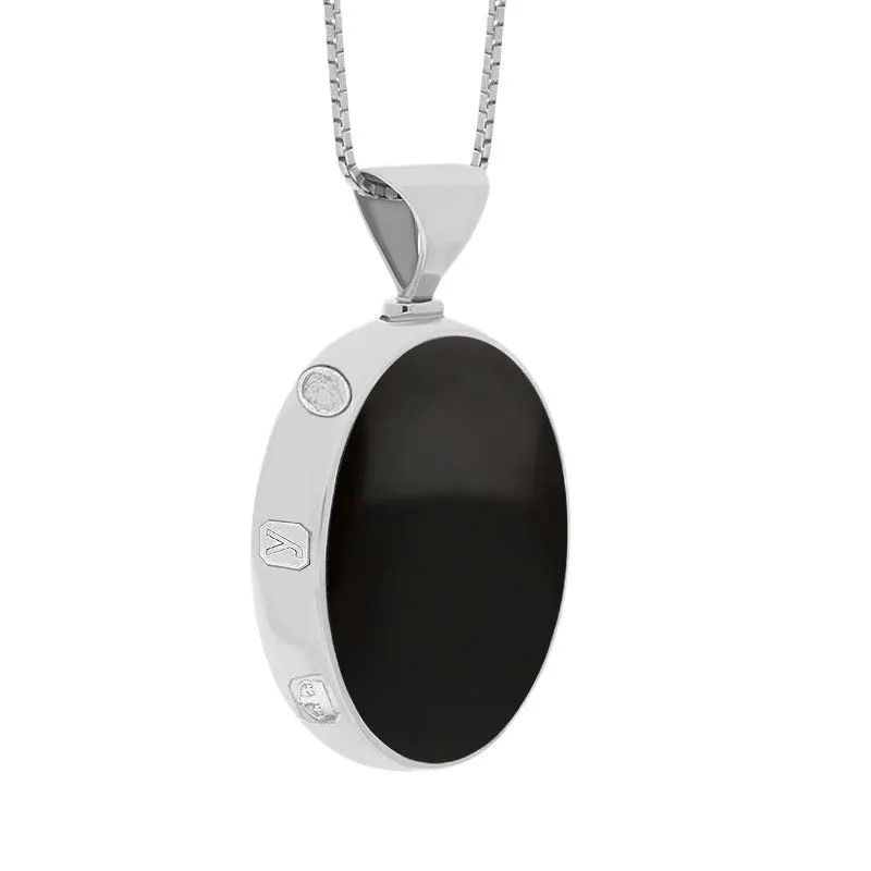 9ct White Gold Whitby Jet Lapis King's Coronation Hallmark Double Sided Oval Necklace sold by C.W. Sellors product image thumbnail 3