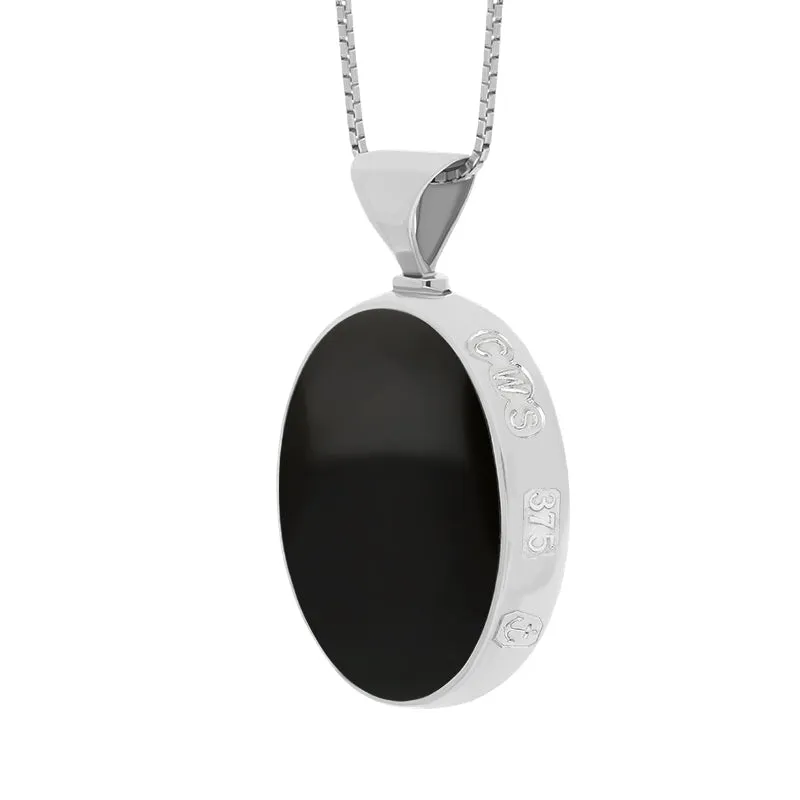 9ct White Gold Whitby Jet Lapis King's Coronation Hallmark Double Sided Oval Necklace sold by C.W. Sellors product image thumbnail 4