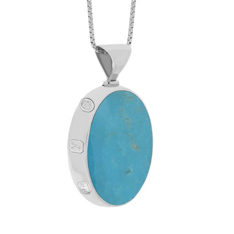9ct White Gold Whitby Jet Turquoise King's Coronation Hallmark Double Sided Oval Necklace sold by C.W. Sellors product image thumbnail 3
