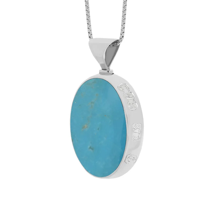 9ct White Gold Whitby Jet Turquoise King's Coronation Hallmark Double Sided Oval Necklace sold by C.W. Sellors product image thumbnail 4