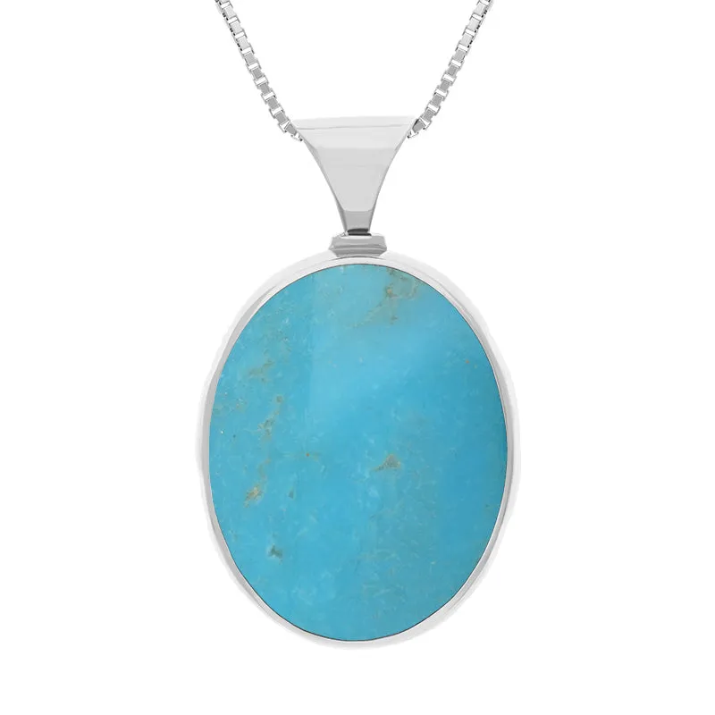 9ct White Gold Whitby Jet Turquoise King's Coronation Hallmark Double Sided Oval Necklace sold by C.W. Sellors
