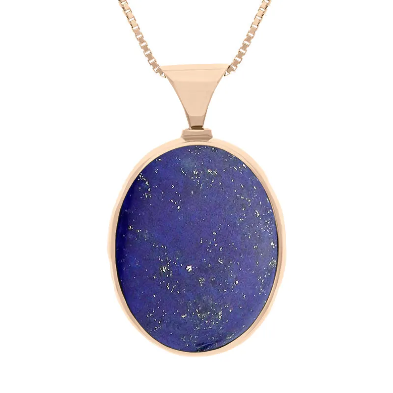 9ct Rose Gold Whitby Jet Lapis King's Coronation Hallmark Double Sided Oval Necklace sold by C.W. Sellors
