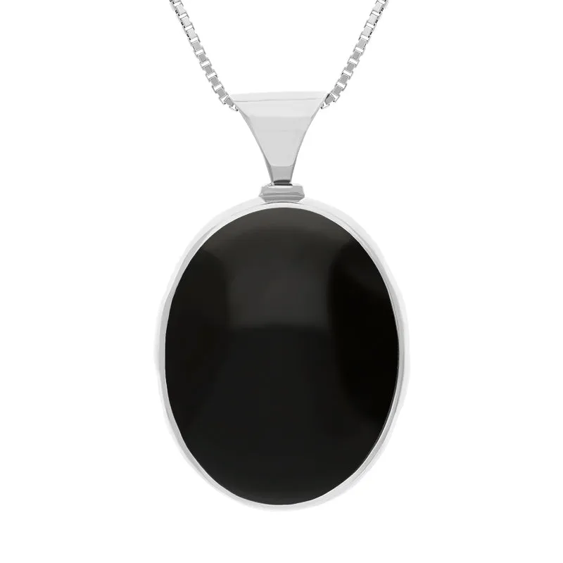 18ct White Gold Whitby Jet Turquoise King's Coronation Hallmark Double Sided Oval Necklace sold by C.W. Sellors product image thumbnail 2