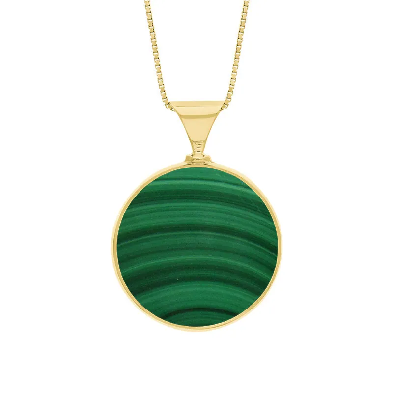 9ct Yellow Gold Whitby Jet Malachite King's Coronation Hallmark Double Sided Round Necklace sold by C.W. Sellors