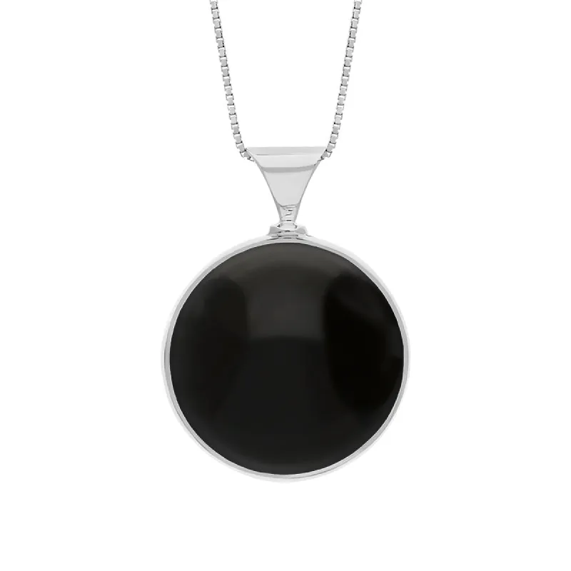 9ct White Gold Whitby Jet Mother of Pearl King's Coronation Hallmark Double Sided Round Necklace sold by C.W. Sellors