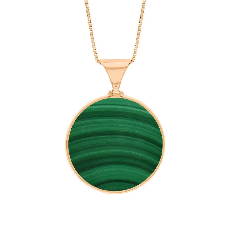 9ct Rose Gold Whitby Jet Malachite King's Coronation Hallmark Double Sided Round Necklace sold by C.W. Sellors