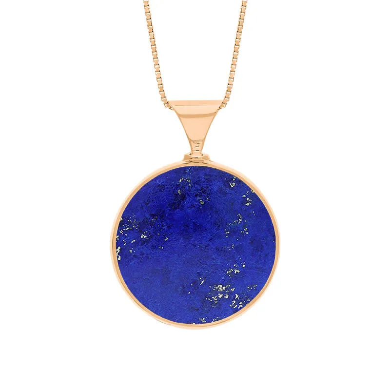 9ct Rose Gold Whitby Jet Lapis King's Coronation Hallmark Double Sided Round Necklace sold by C.W. Sellors