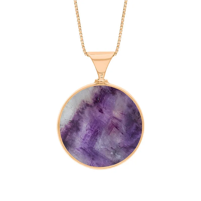 9ct Rose Gold Whitby Jet Blue John King's Coronation Hallmark Double Sided Round Necklace sold by C.W. Sellors