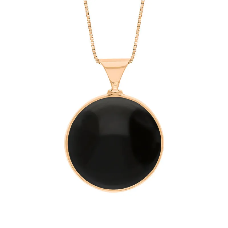 9ct Rose Gold Whitby Jet Mother of Pearl King's Coronation Hallmark Double Sided Round Necklace sold by C.W. Sellors