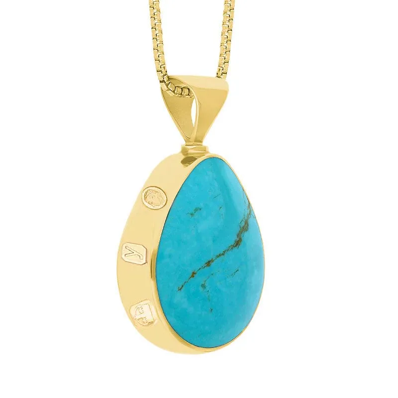 9ct Yellow Gold Whitby Jet Turquoise King's Coronation Hallmark Double Sided Pear-shaped Necklace sold by C.W. Sellors product image thumbnail 3