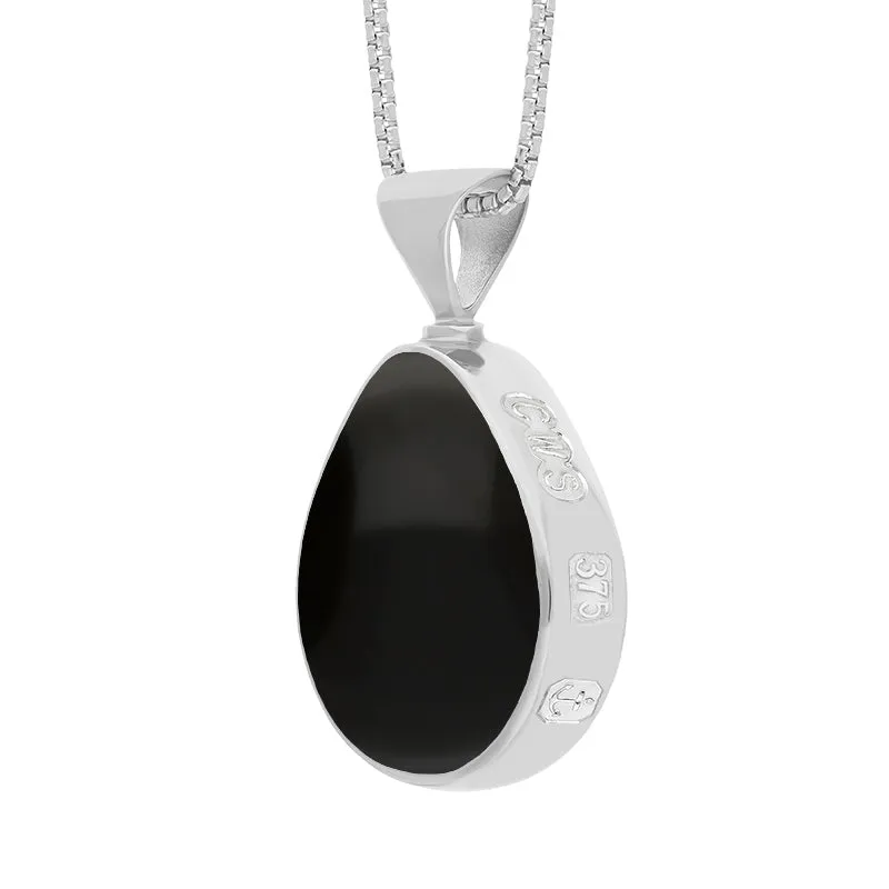 9ct White Gold Whitby Jet Mother of Pearl King's Coronation Hallmark Double Sided Pear-shaped Necklace sold by C.W. Sellors product image thumbnail 4