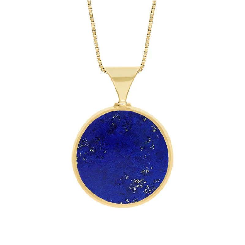 9ct Yellow Gold Whitby Jet Lapis King's Coronation Hallmark Double Sided Round Necklace sold by C.W. Sellors