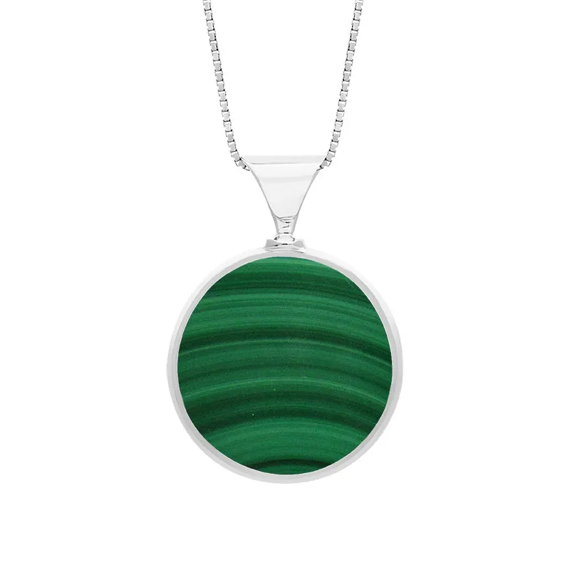 9ct White Gold Whitby Jet Malachite King's Coronation Hallmark Double Sided Round Necklace sold by C.W. Sellors