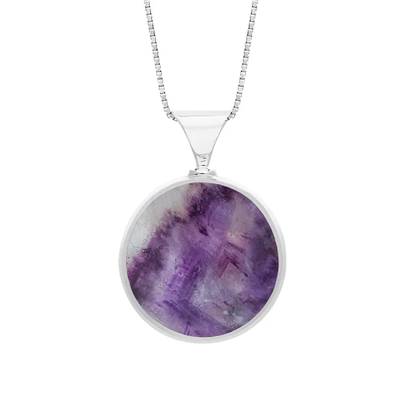 9ct White Gold Whitby Jet Blue John King's Coronation Hallmark Double Sided Round Necklace sold by C.W. Sellors