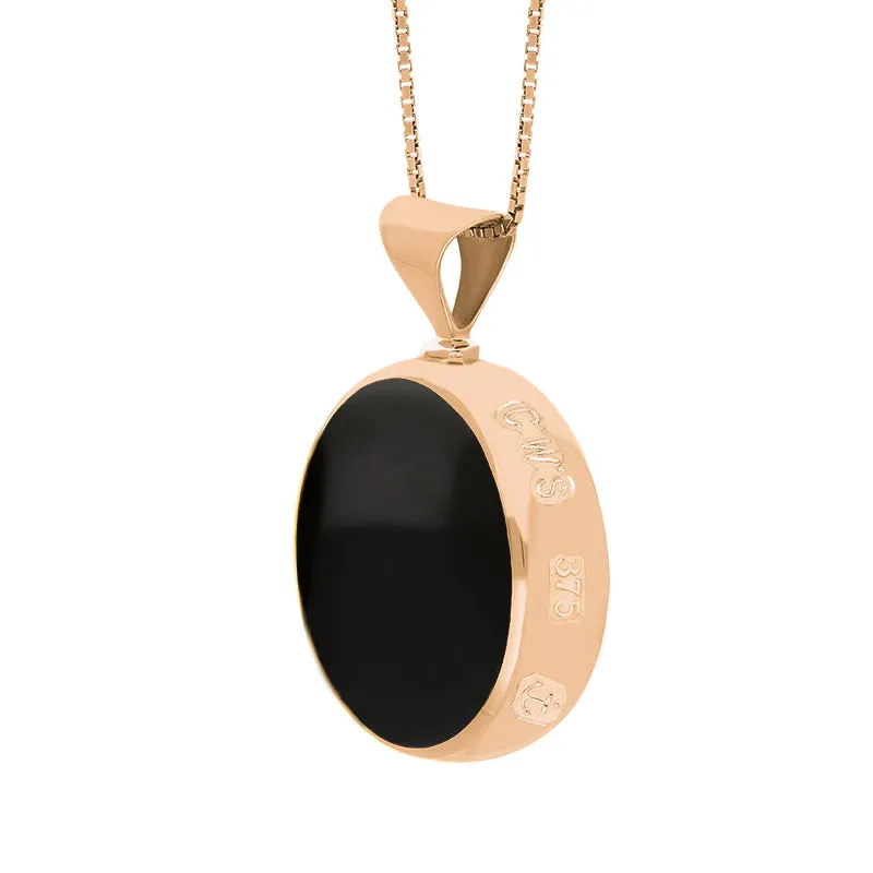 9ct Rose Gold Whitby Jet Mother of Pearl King's Coronation Hallmark Double Sided Round Necklace sold by C.W. Sellors product image thumbnail 4
