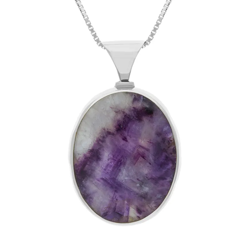 18ct White Gold Whitby Jet Blue John King's Coronation Hallmark Double Sided Oval Necklace sold by C.W. Sellors