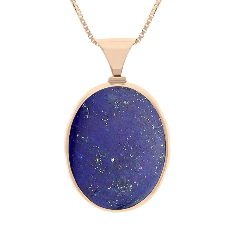 18ct Rose Gold Whitby Jet Lapis King's Coronation Hallmark Double Sided Oval Necklace sold by C.W. Sellors