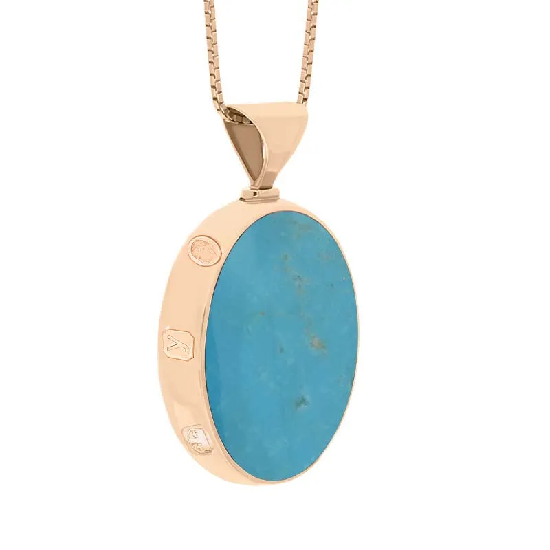 18ct Rose Gold Whitby Jet Turquoise King's Coronation Hallmark Double Sided Oval Necklace sold by C.W. Sellors product image thumbnail 3