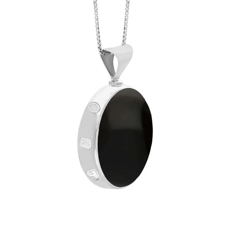 18ct White Gold Whitby Jet Blue John King's Coronation Hallmark Double Sided Round Necklace sold by C.W. Sellors product image thumbnail 3
