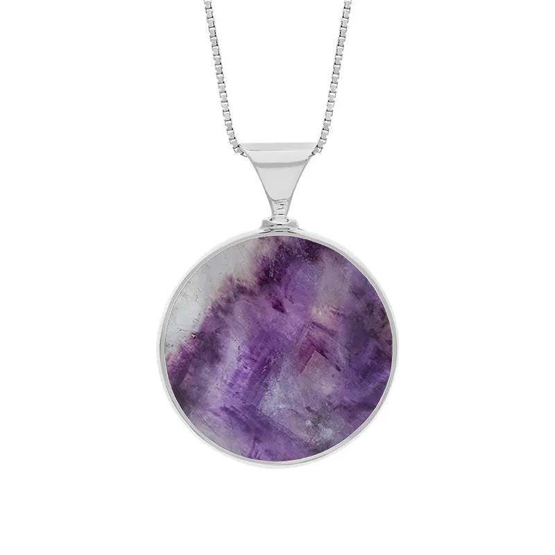 18ct White Gold Whitby Jet Blue John King's Coronation Hallmark Double Sided Round Necklace sold by C.W. Sellors