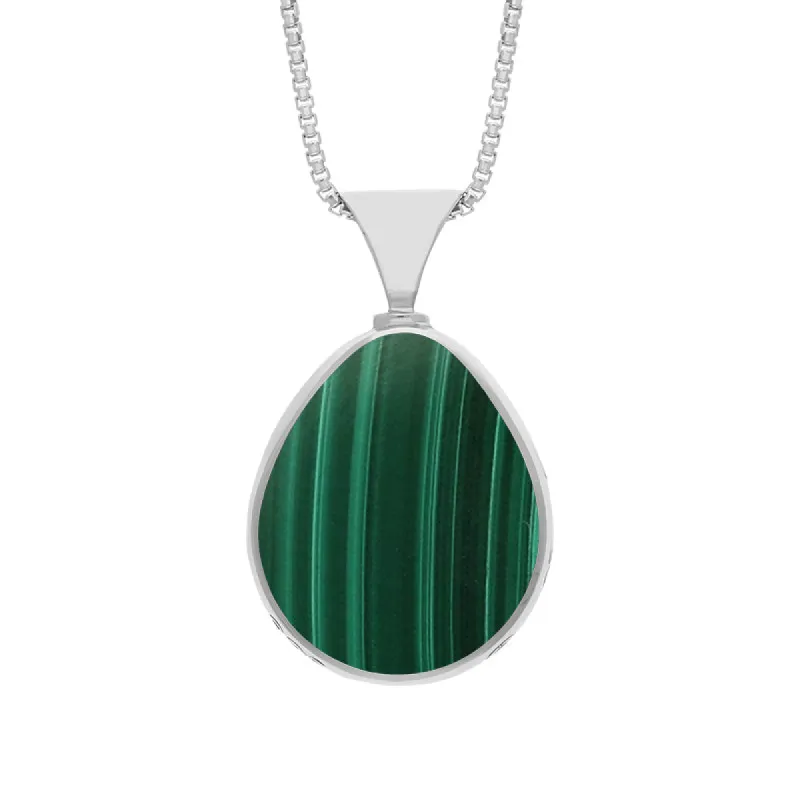 18ct White Gold Whitby Jet Malachite King's Coronation Hallmark Double Sided Pear-shaped Necklace sold by C.W. Sellors