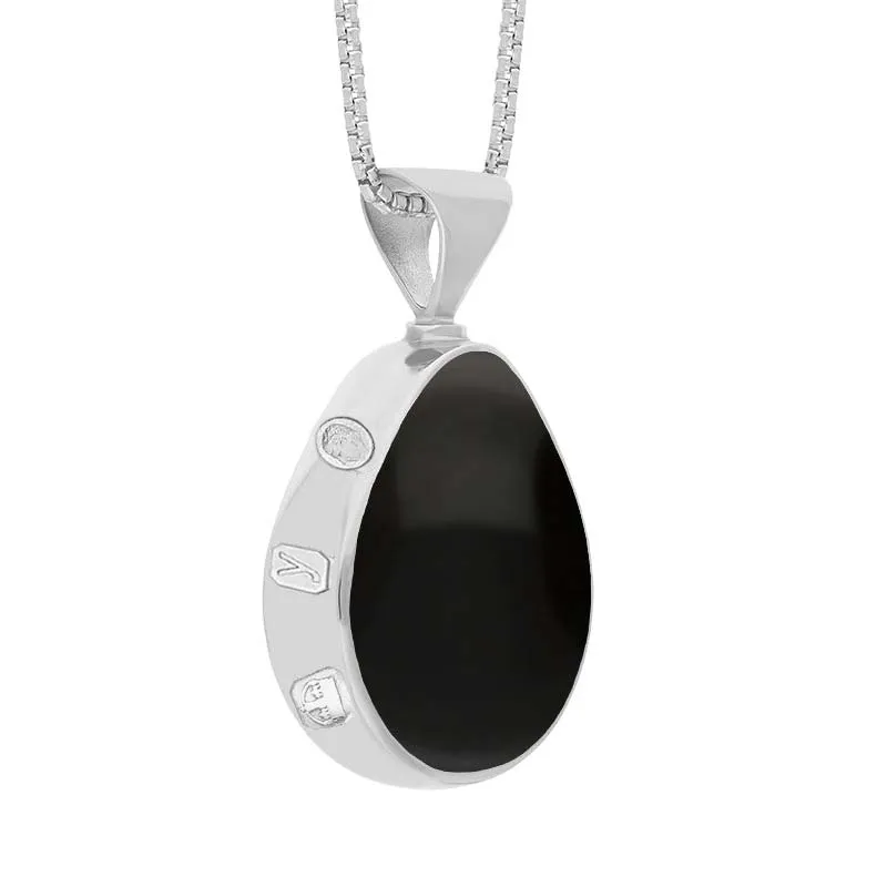 18ct White Gold Whitby Jet Lapis King's Coronation Hallmark Double Sided Pear-shaped Necklace sold by C.W. Sellors product image thumbnail 3
