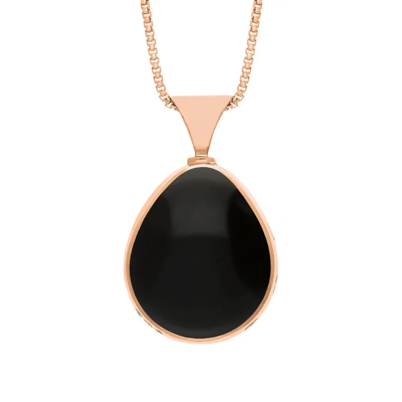 18ct Rose Gold Whitby Jet Mother of Pearl King's Coronation Hallmark Double Sided Pear-shaped Necklace sold by C.W. Sellors