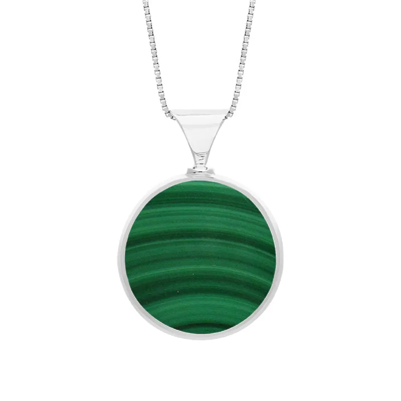 18ct White Gold Whitby Jet Malachite King's Coronation Hallmark Double Sided Round Necklace sold by C.W. Sellors
