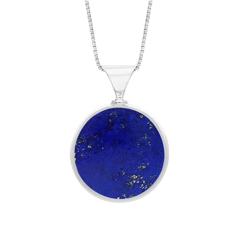 18ct White Gold Whitby Jet Lapis King's Coronation Hallmark Double Sided Round Necklace sold by C.W. Sellors
