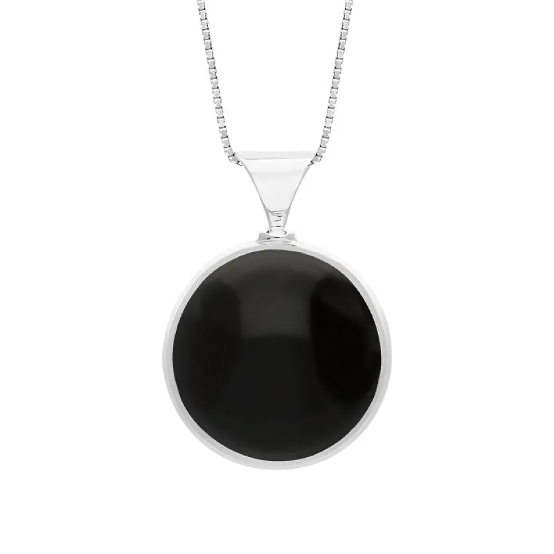 18ct White Gold Whitby Jet Blue John King's Coronation Hallmark Double Sided Round Necklace sold by C.W. Sellors