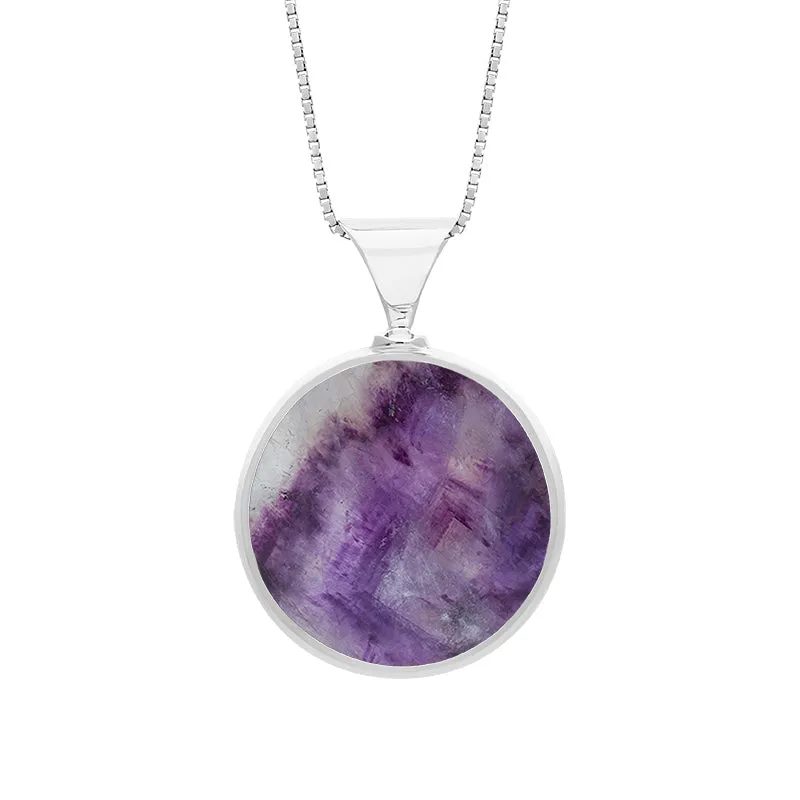 18ct White Gold Whitby Jet Blue John King's Coronation Hallmark Double Sided Round Necklace sold by C.W. Sellors product image thumbnail 2