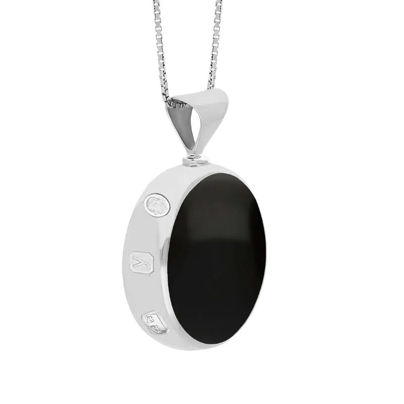 18ct White Gold Whitby Jet Blue John King's Coronation Hallmark Double Sided Round Necklace sold by C.W. Sellors product image thumbnail 3