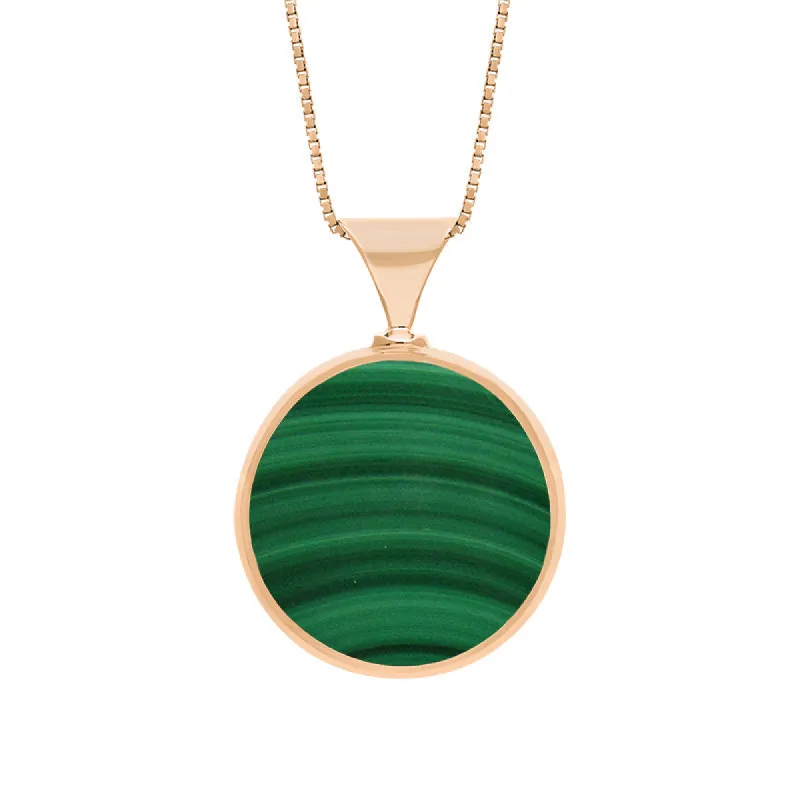 18ct Rose Gold Whitby Jet Malachite King's Coronation Hallmark Double Sided Round Necklace sold by C.W. Sellors