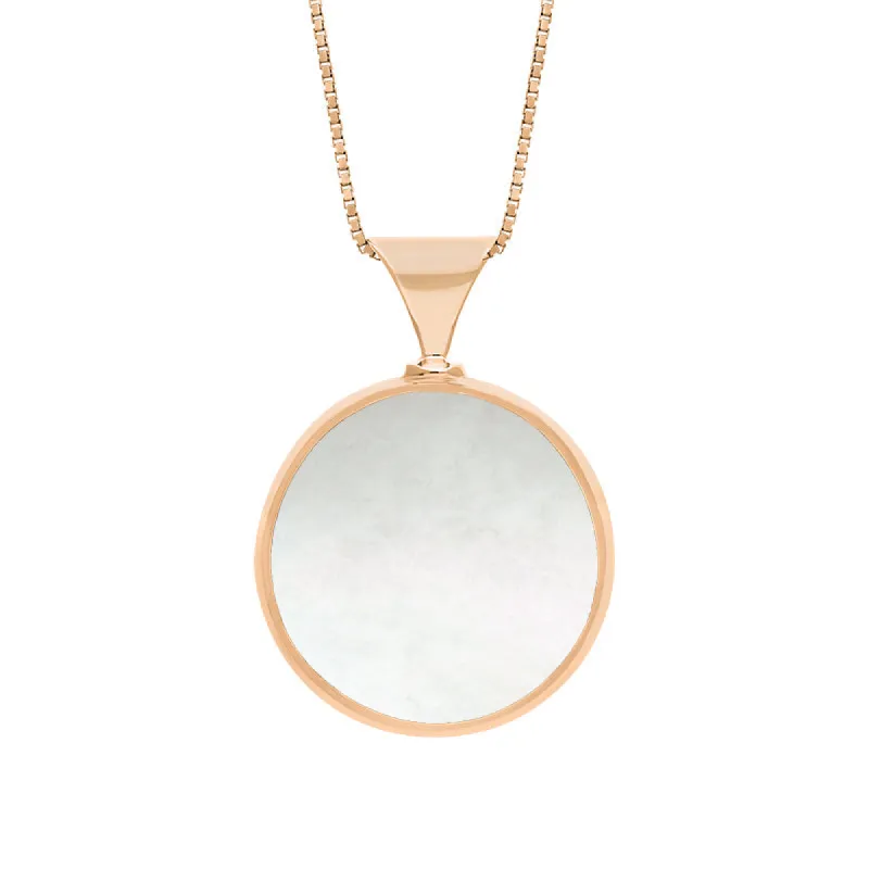 18ct Rose Gold Whitby Jet Mother of Pearl King's Coronation Hallmark Double Sided Round Necklace sold by C.W. Sellors