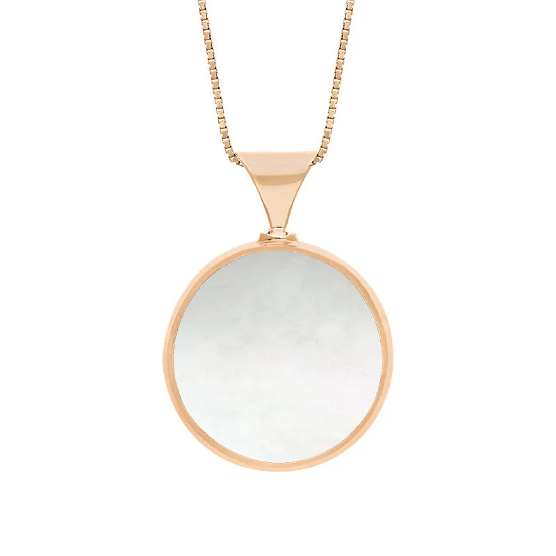 18ct Rose Gold Whitby Jet Mother of Pearl King's Coronation Hallmark Double Sided Round Necklace sold by C.W. Sellors