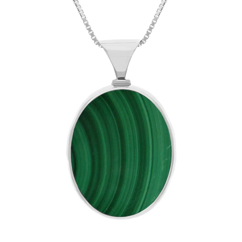 Sterling Silver Whitby Jet Malachite King's Coronation Hallmark Double Sided Oval Necklace sold by C.W. Sellors