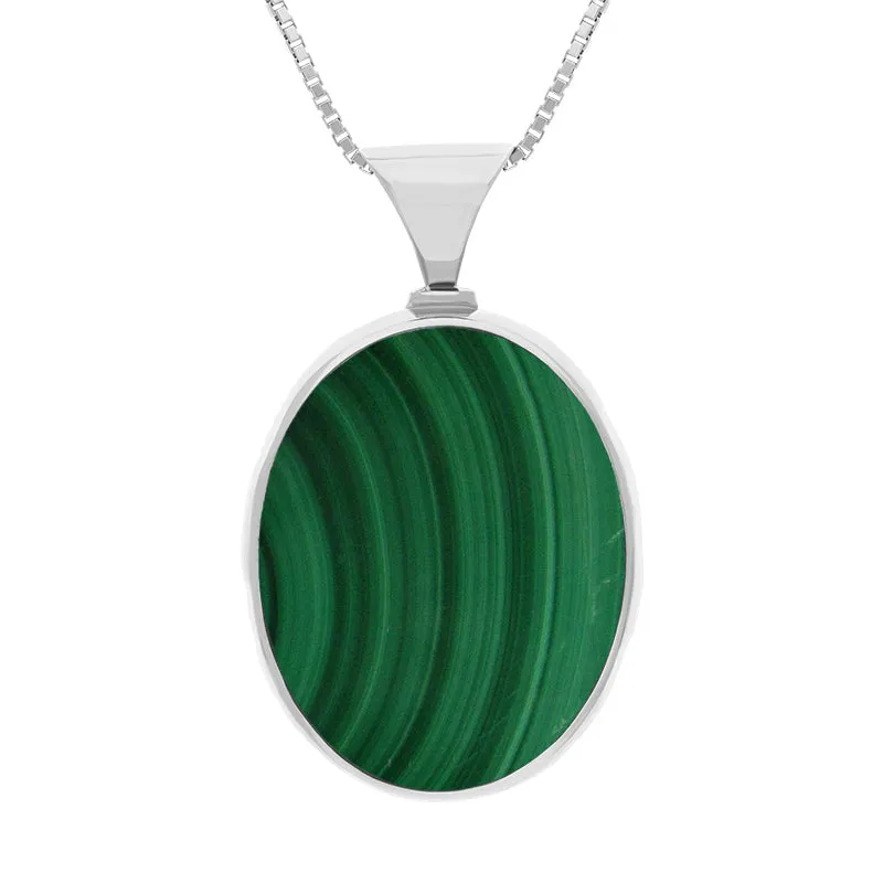 Sterling Silver Whitby Jet Malachite King's Coronation Hallmark Double Sided Oval Necklace sold by C.W. Sellors