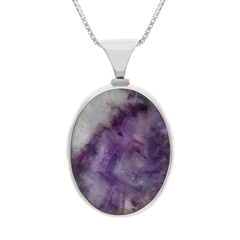 Sterling Silver Whitby Jet Blue John King's Coronation Hallmark Double Sided Oval Necklace sold by C.W. Sellors