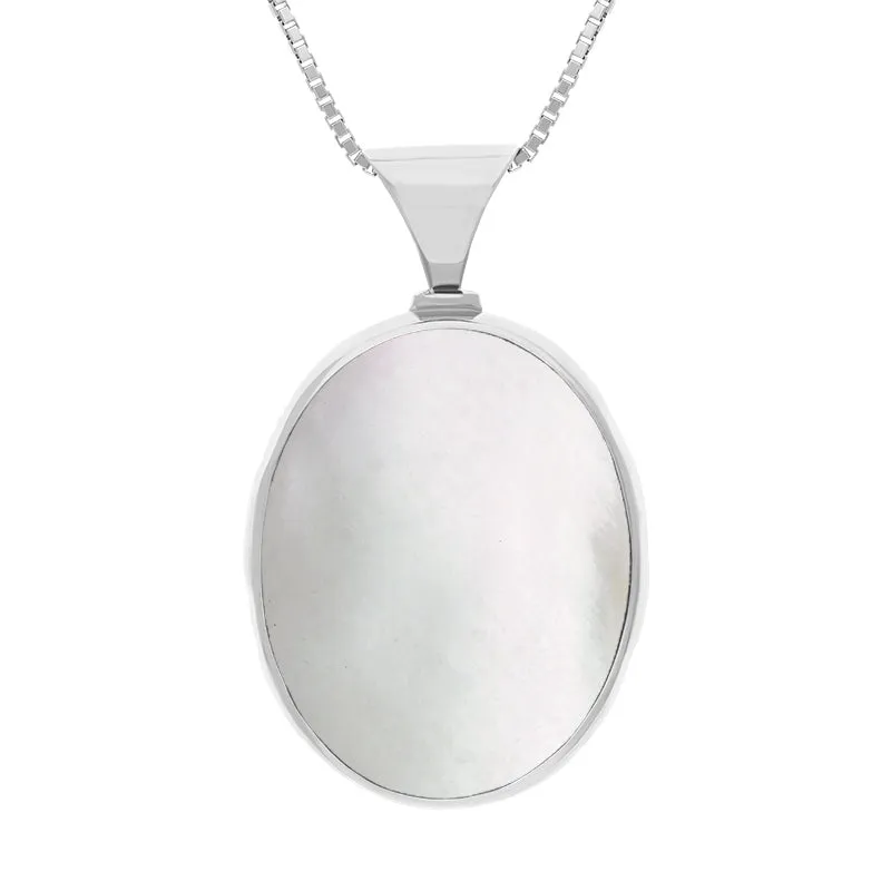 Sterling Silver Whitby Jet Mother of Pearl King's Coronation Hallmark Double Sided Oval Necklace sold by C.W. Sellors product image thumbnail 2