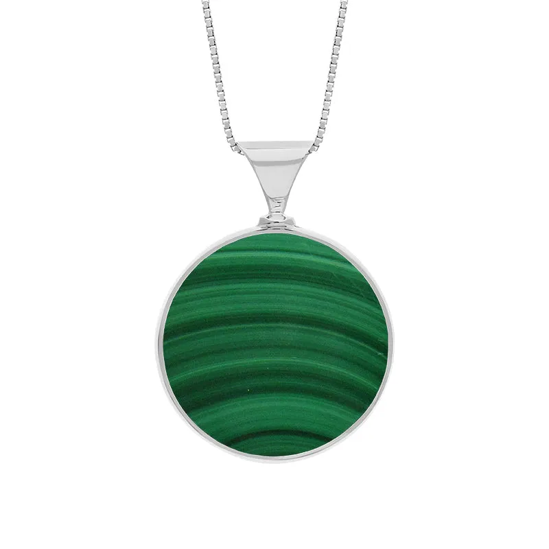 Sterling Silver Whitby Jet Malachite King's Coronation Hallmark Double Sided Round Necklace sold by C.W. Sellors