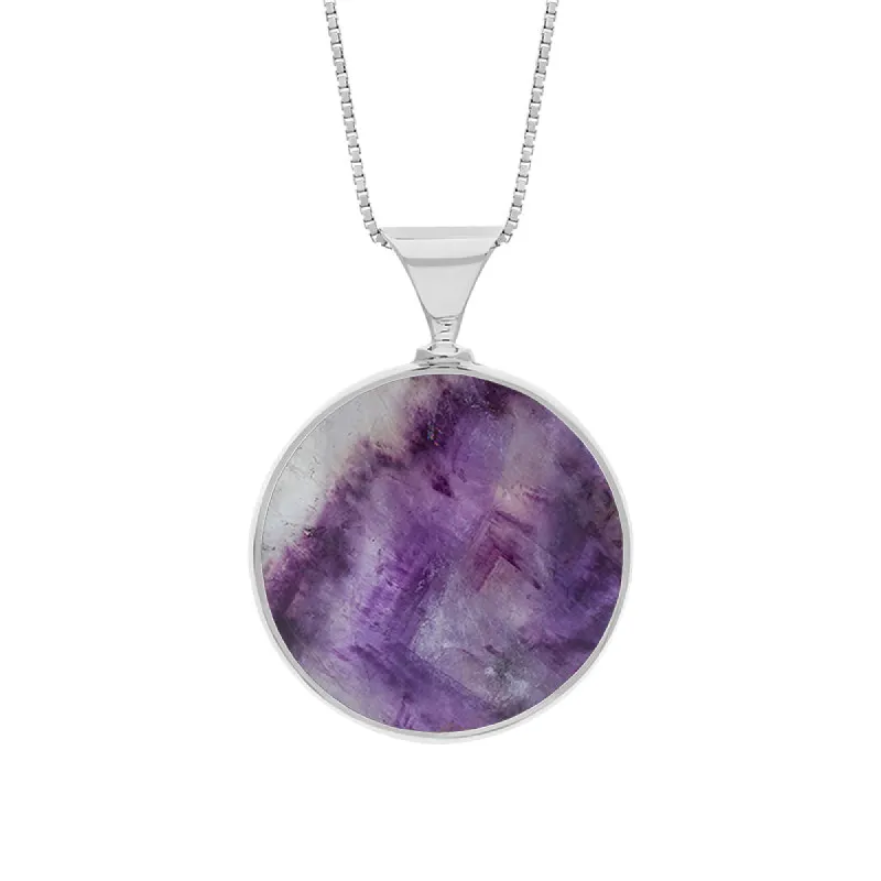 Sterling Silver Whitby Jet Blue John King's Coronation Hallmark Double Sided Round Necklace sold by C.W. Sellors