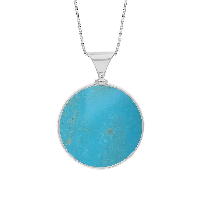 Sterling Silver Whitby Jet Turquoise King's Coronation Hallmark Double Sided Round Necklace sold by C.W. Sellors
