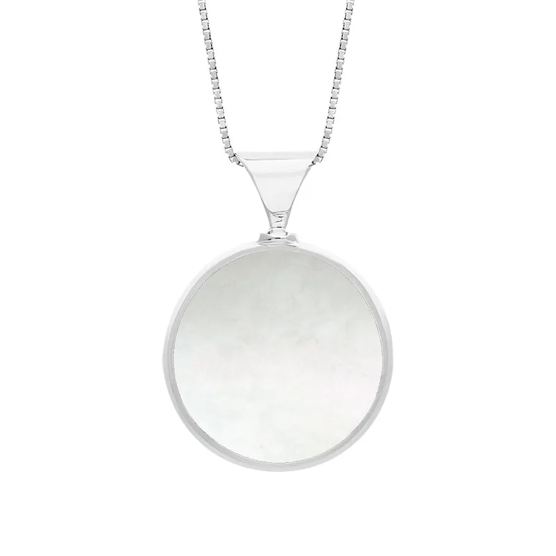 Sterling Silver Whitby Jet Mother of Pearl King's Coronation Hallmark Double Sided Round Necklace sold by C.W. Sellors